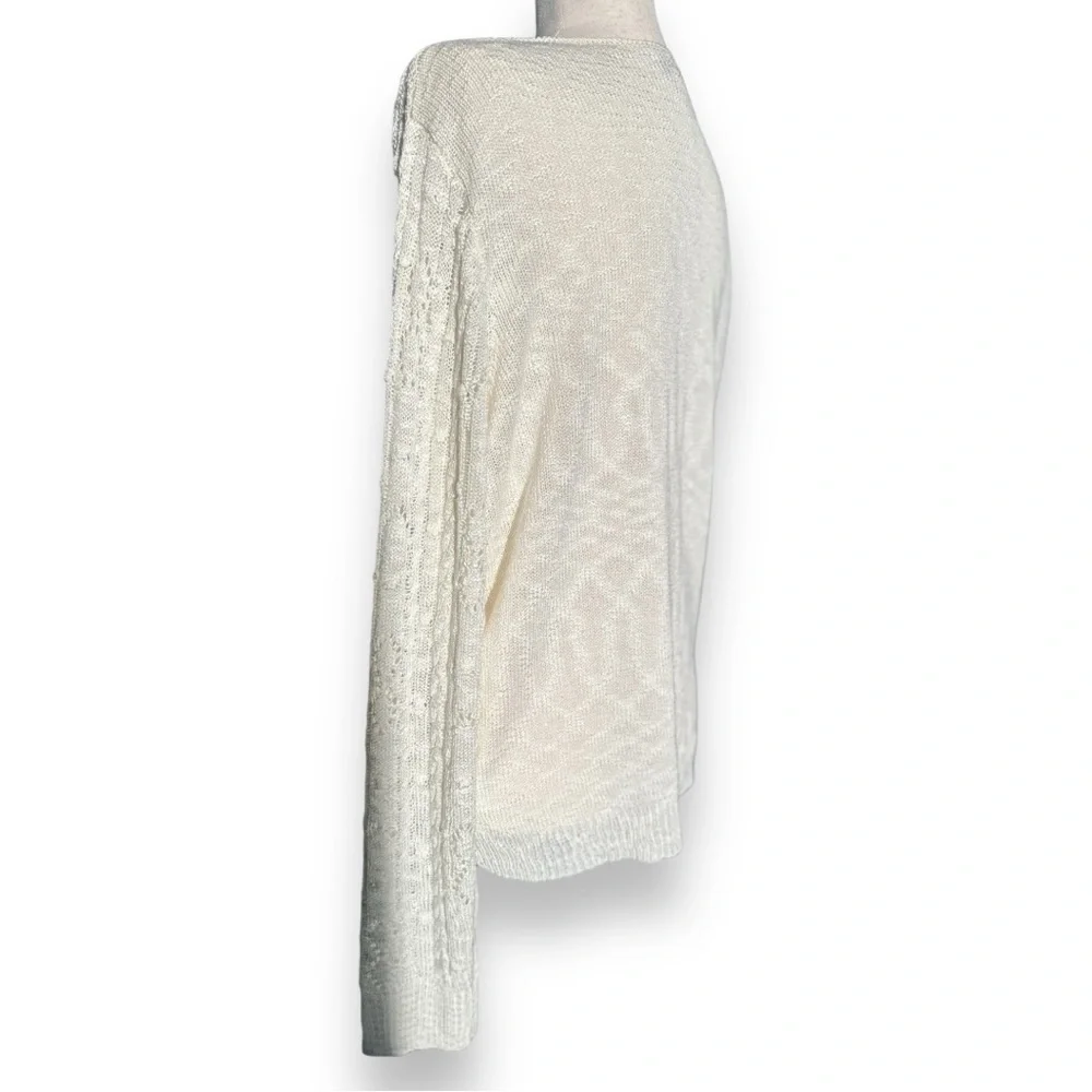 Cream Soft Sheer Cable Knit Sweater - Picture 9 of 14